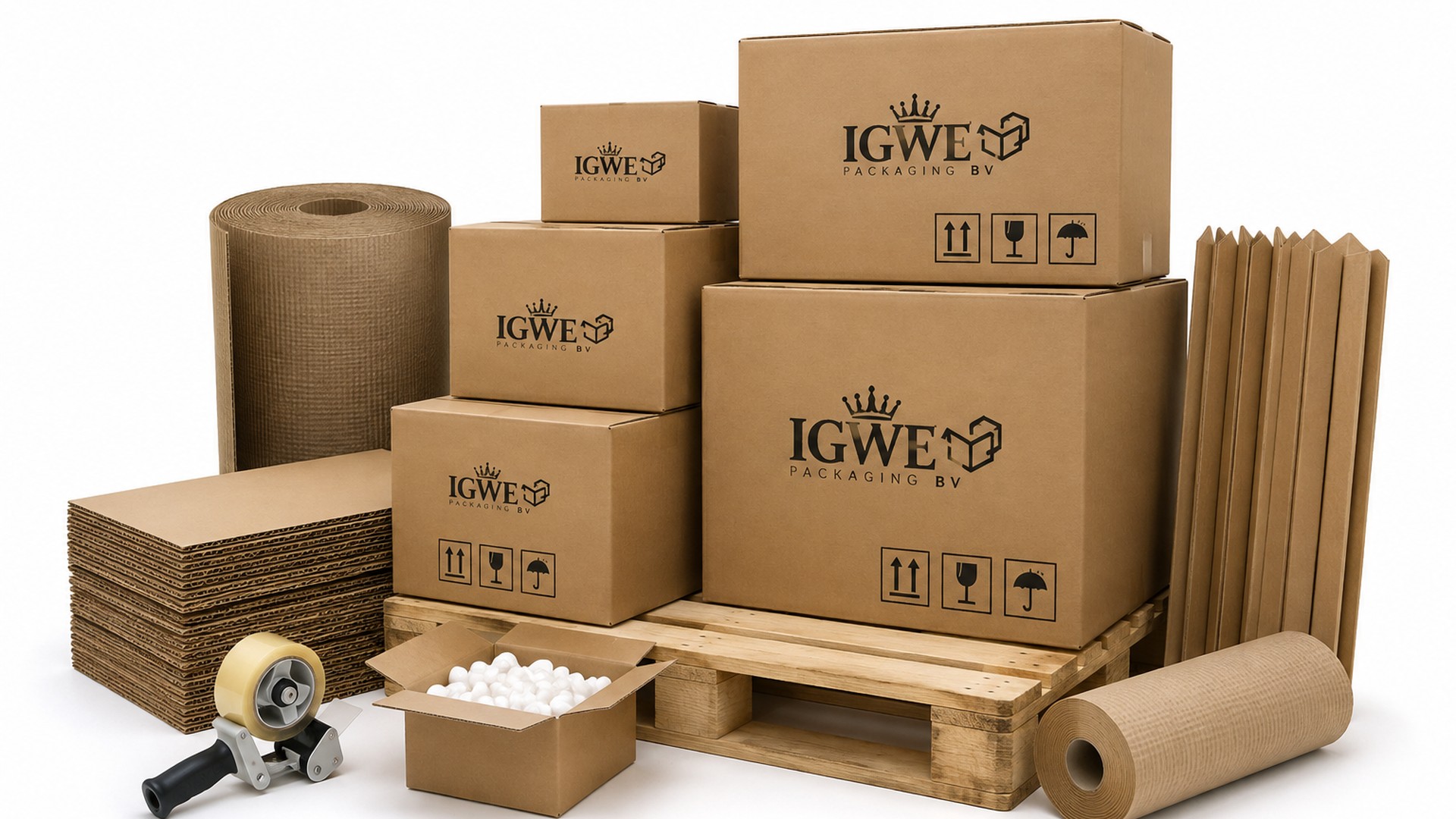 Range of packaging supplies including boxes, tape and film